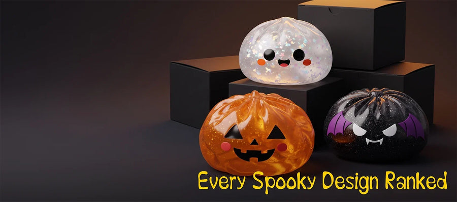 2026 Halloween dumpling squishy collection with pumpkin, ghost and bat designs