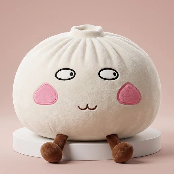Giant Funny Proud Dumpling Squishy Plush on a white studio podium