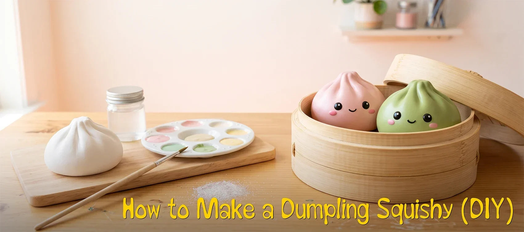 How to make a dumpling squishy at home with foam clay, paint and a bamboo steamer