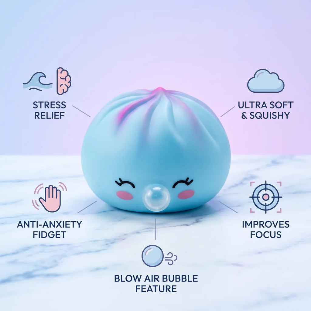 Blue rare blow dumpling squishy features and benefits overview
