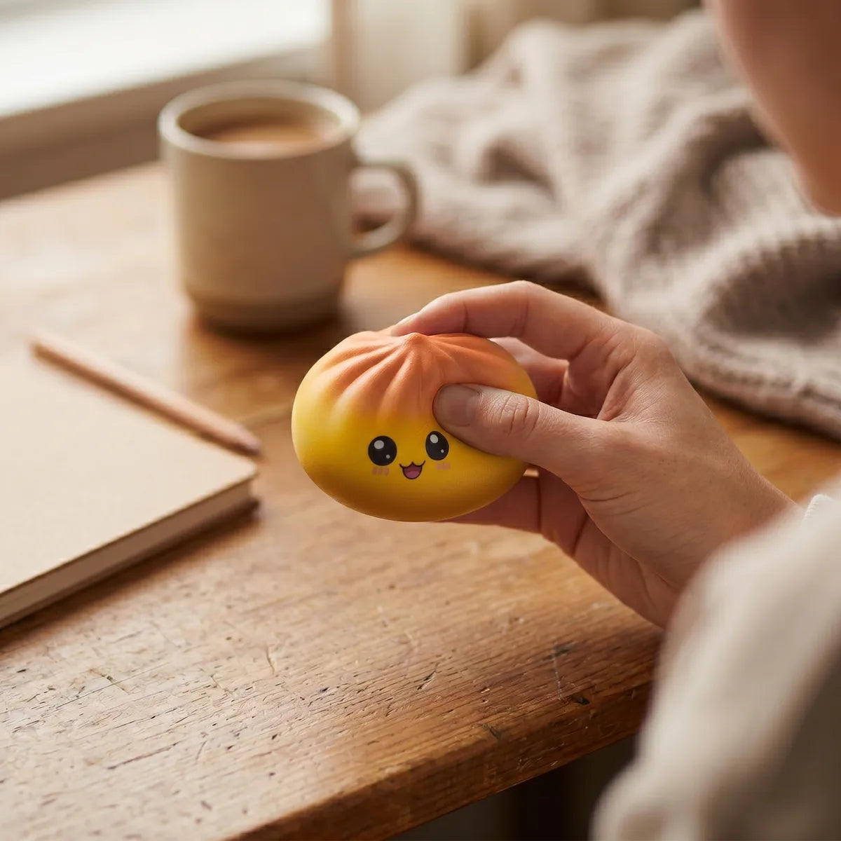 Charming mystery dumpling squishy styled as cute desk decor