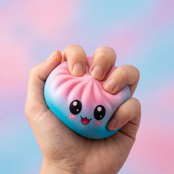 Charming mystery dumpling squishy being squeezed showing slow rising foam
