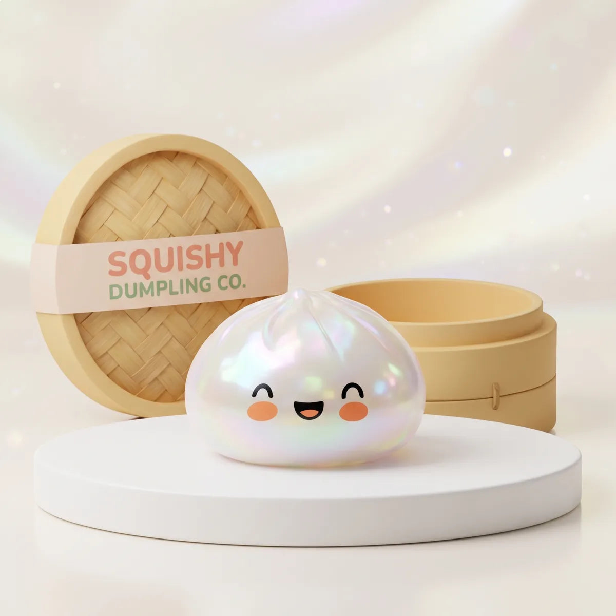 Cloud white unique dumpling squishy on a display podium Main image