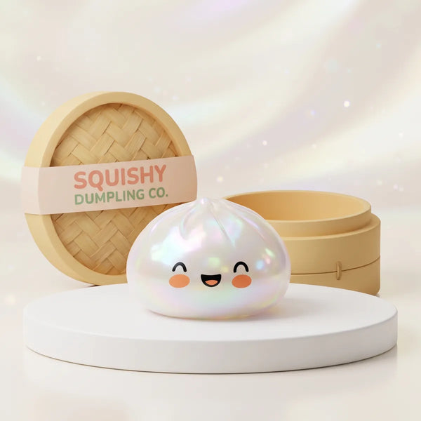 Cloud white unique dumpling squishy on a display podium