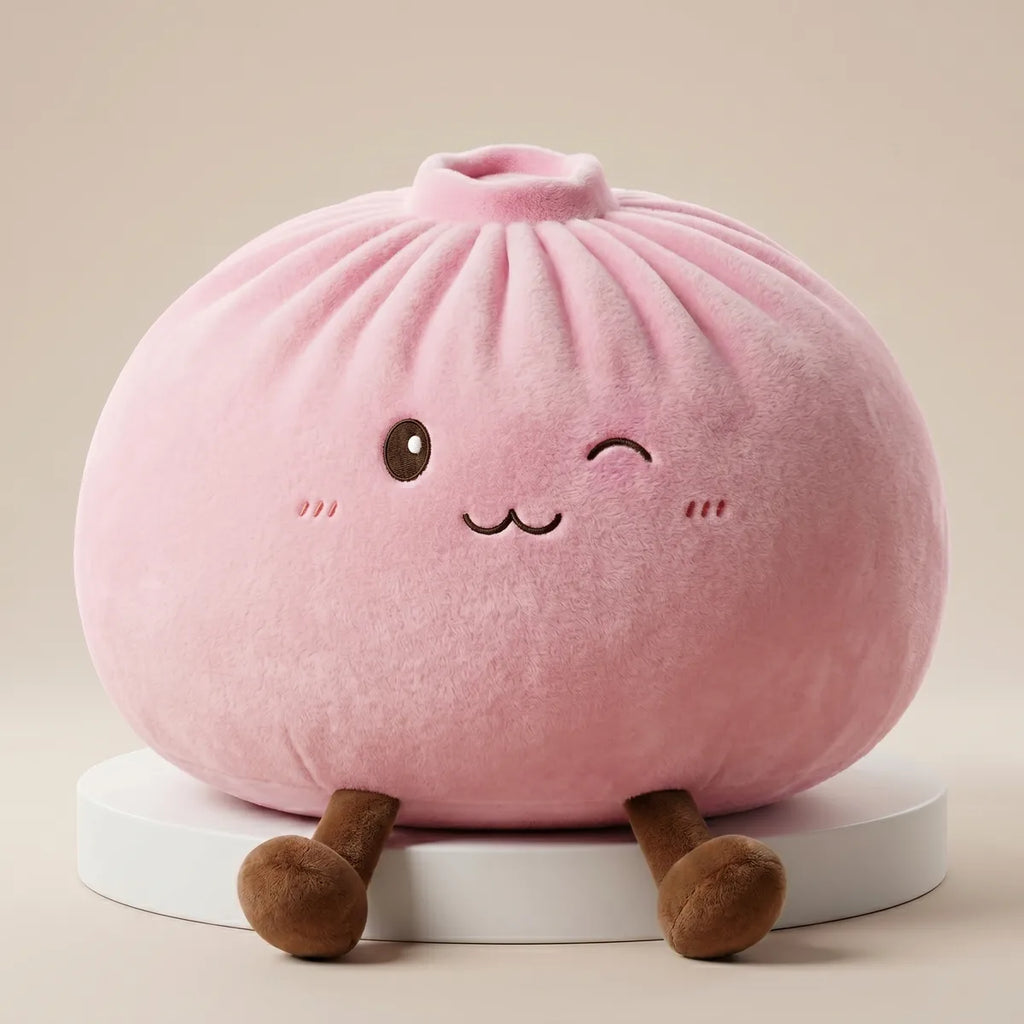 Cozy pink large plush dumpling squishy pillow front view