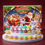 Santa Sleigh Dumpling Squishy Advent Calendar 24 Pieces with all 24 mini squishies on a festive podium