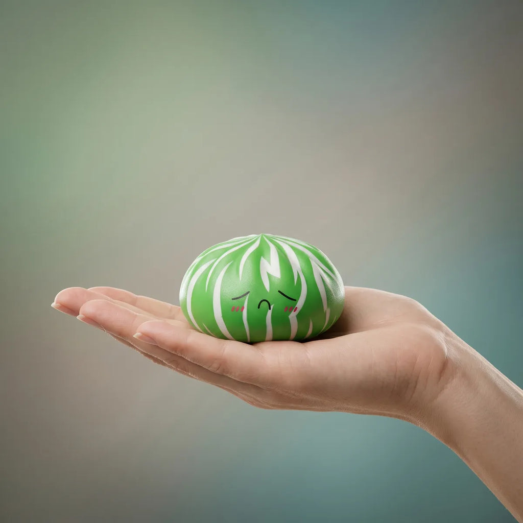 Dumpling squishy bun mystery toy held in hand