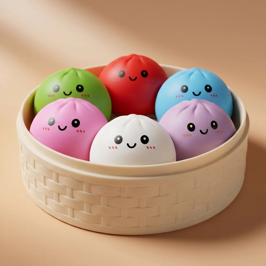 Macro close-up of the dumpling squishy mystery box texture