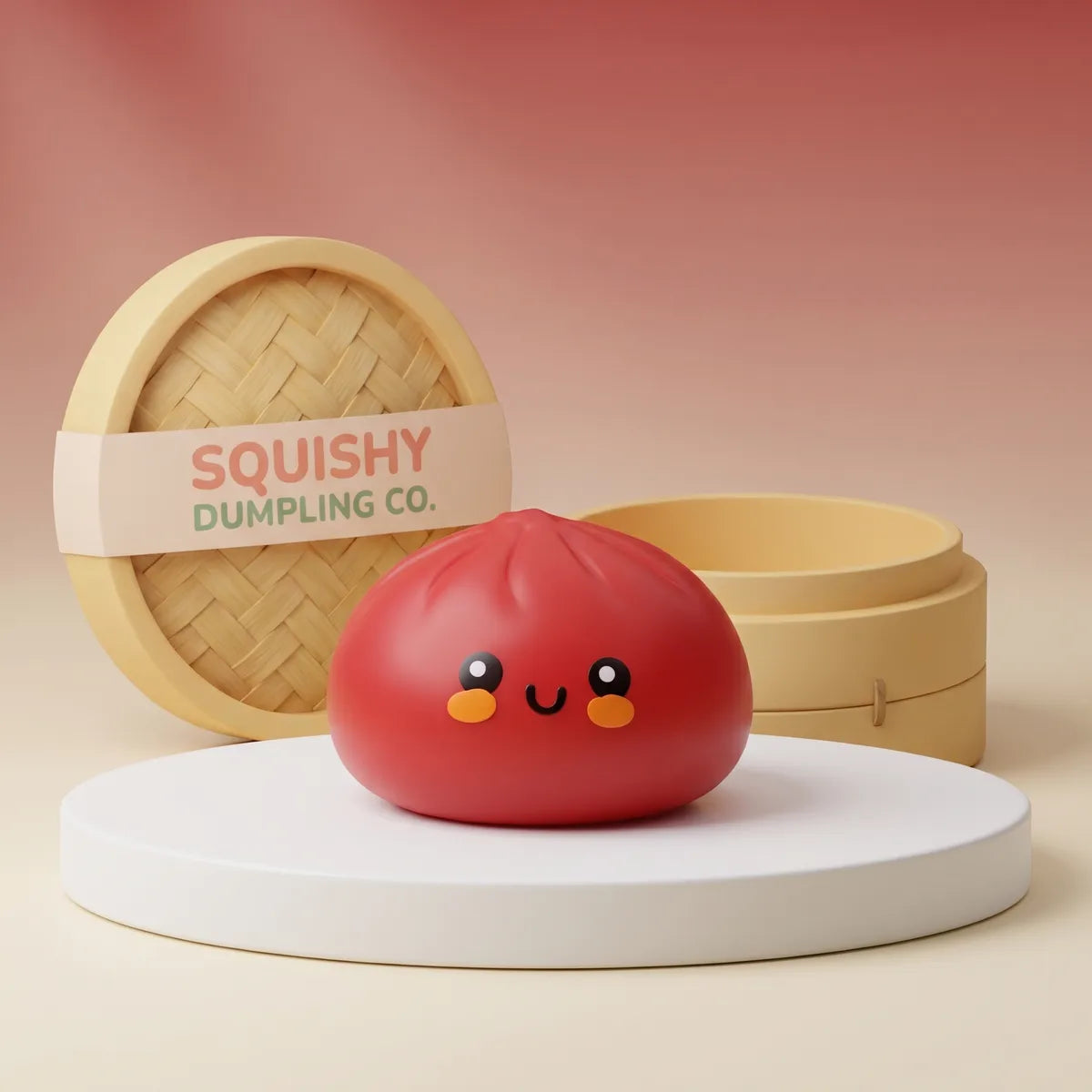 Fluffy red dumpling squishy bun with bamboo steamer Main image