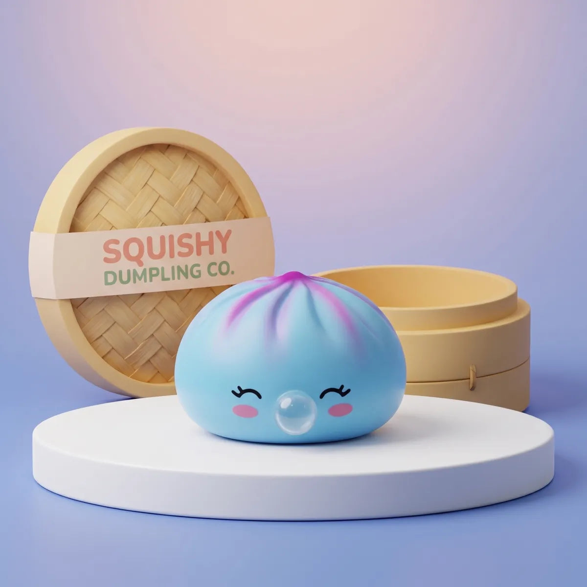 Frost blue rare blow dumpling squishy with bamboo steamer Main image