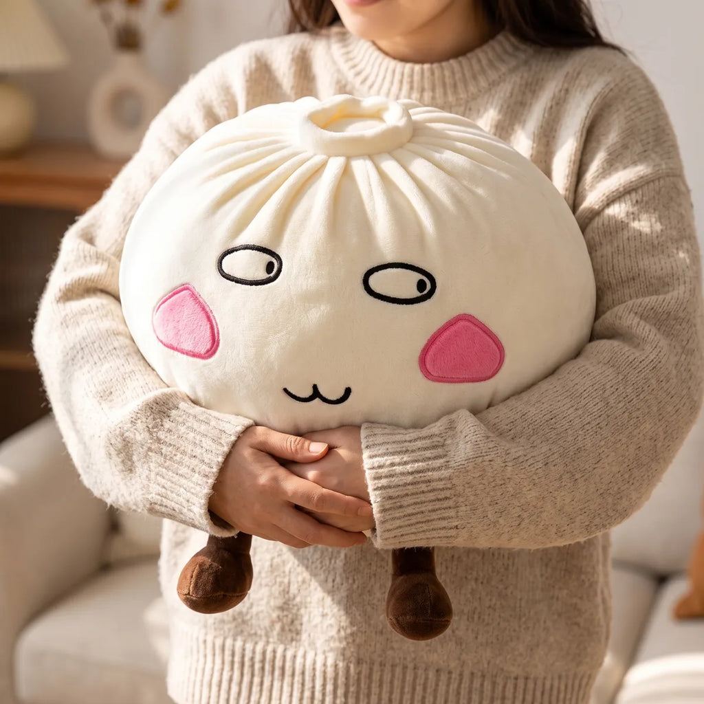 Person hugging the Giant Funny Proud Dumpling Squishy Plush against a soft sweater