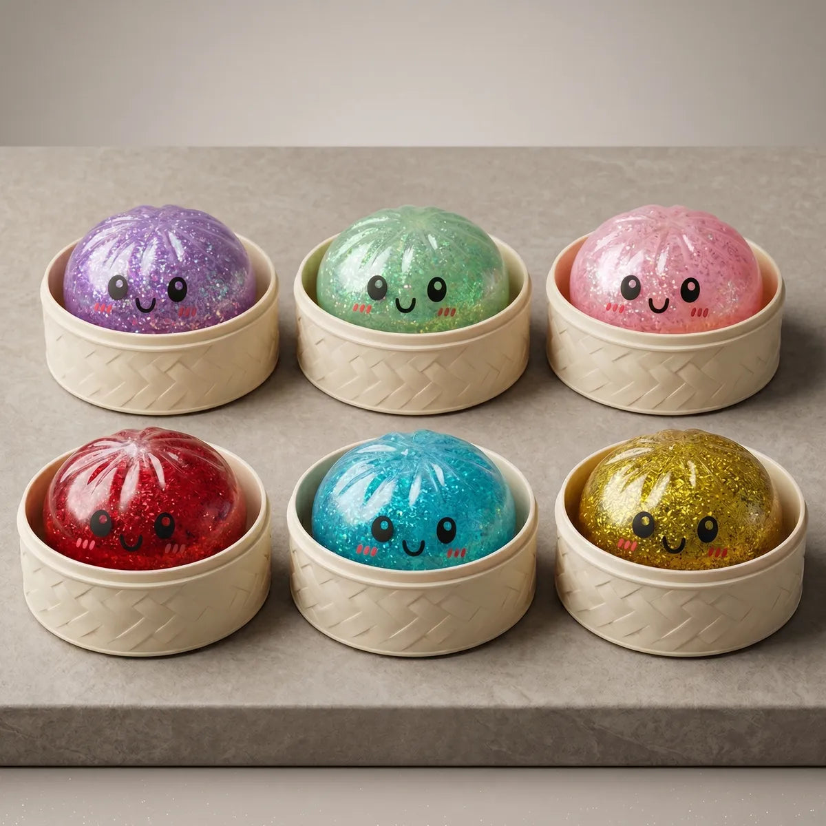 Sparkle Glitter Dumpling Squishy Set 6 Pieces Secondary image