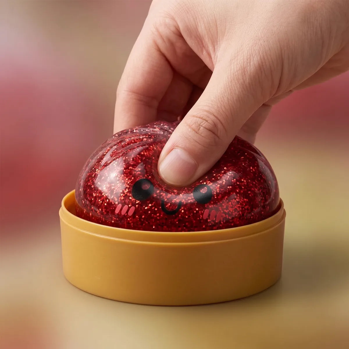 Glitter dumpling squishy being squeezed showing slow rising foam
