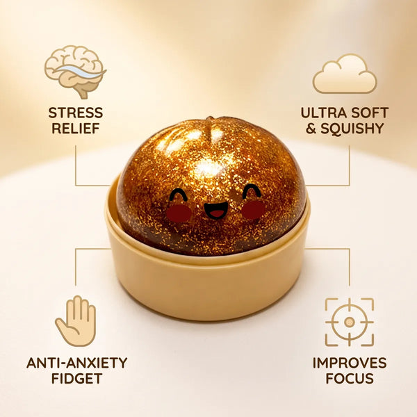 Gold unique glitter dumpling squishy features and benefits overview