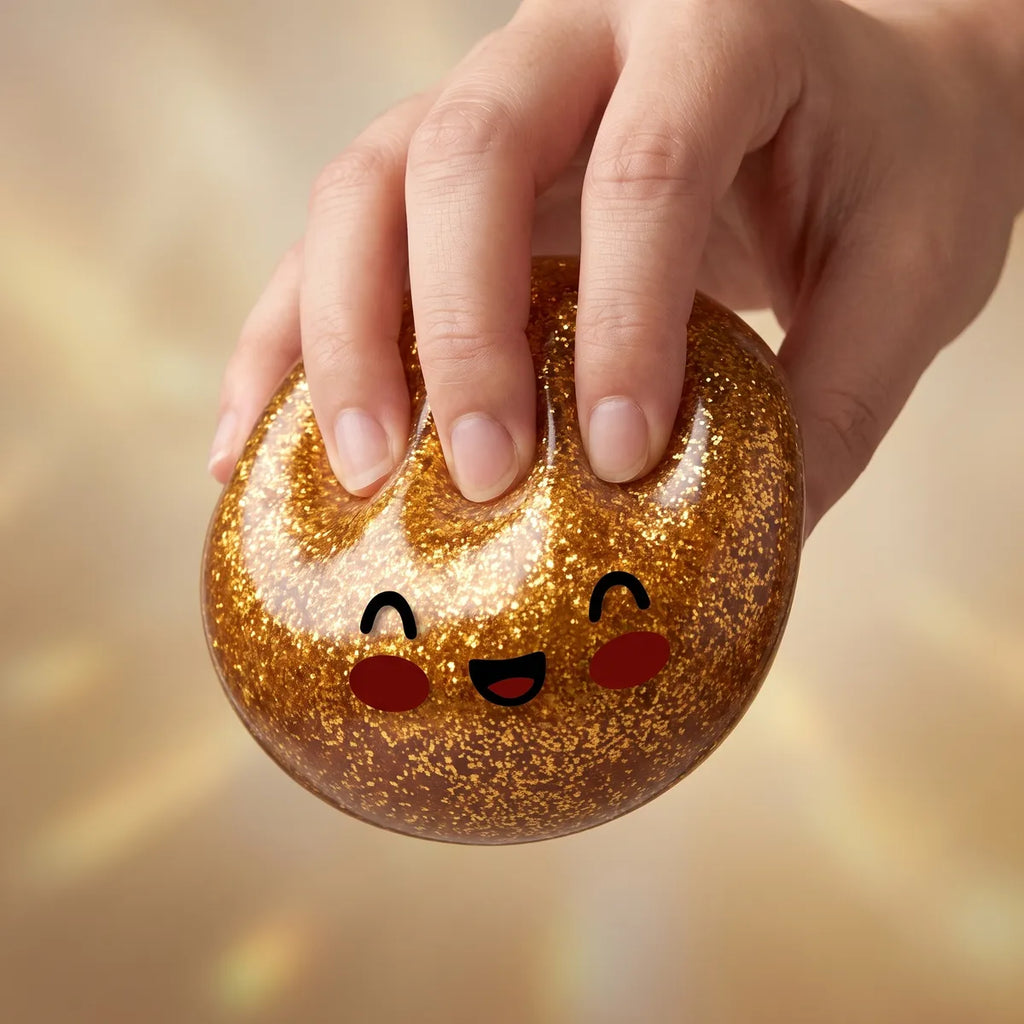 Gold unique glitter dumpling squishy slowly rising back to shape
