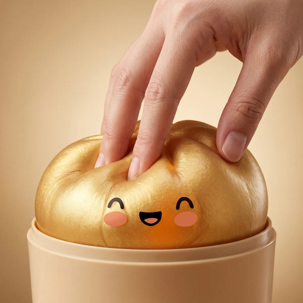 Golden dumpling squishy bun slowly rising back to shape