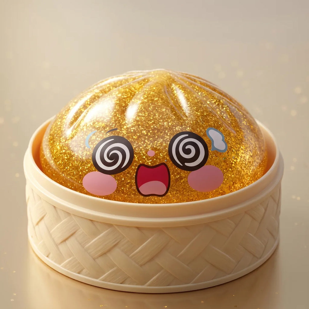 Macro close-up of golden dumpling squishy soft texture