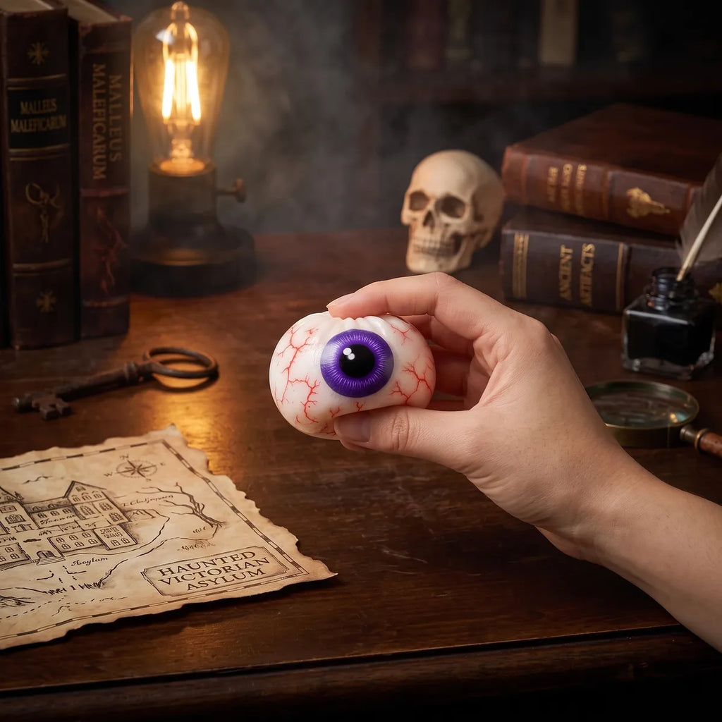 Person using a Halloween dumpling squishy from the five piece set as a stress relief fidget toy