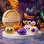 Halloween dumpling squishy set of five designs with the gold zombie orange pumpkin purple vampire white ghost and eyeball beside the Halloween mystery box