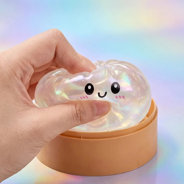 Holographic dumpling squishy slowly rising back to shape