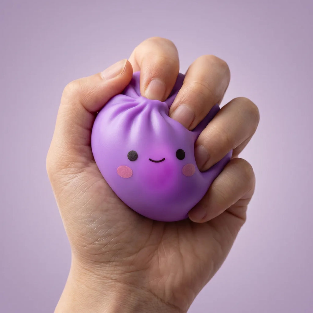 Hands playing with the mini Japanese dumpling squishy
