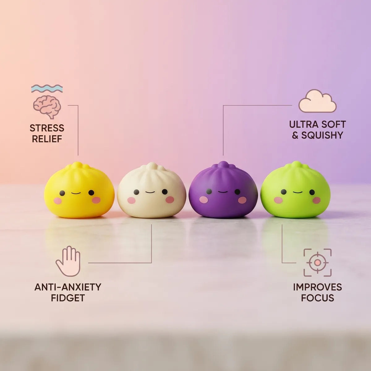 Japanese dumpling squishy size guide infographic with dimensions