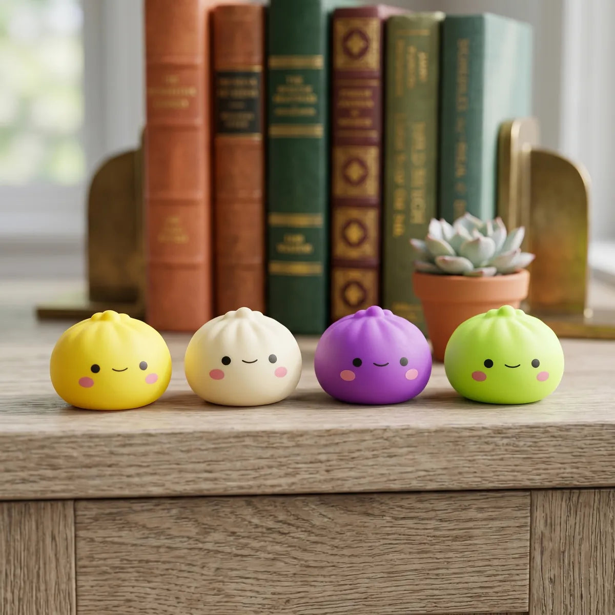 Japanese dumpling squishy displayed with bamboo steamer