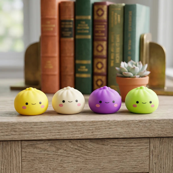 Japanese dumpling squishy displayed with bamboo steamer