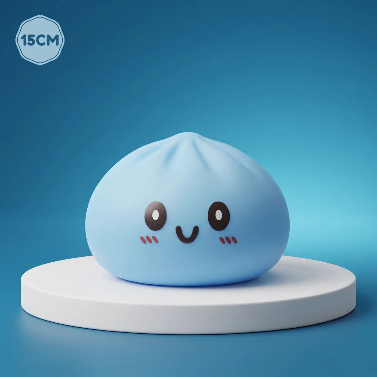 Jumbo large blue dumpling squishy on a display podium Main image