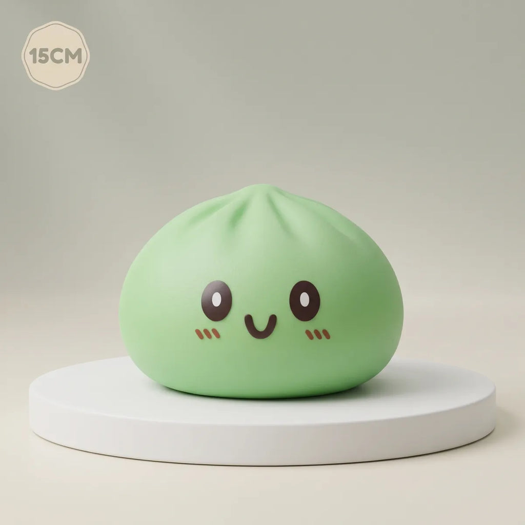 Jumbo large green dumpling squishy on a display podium