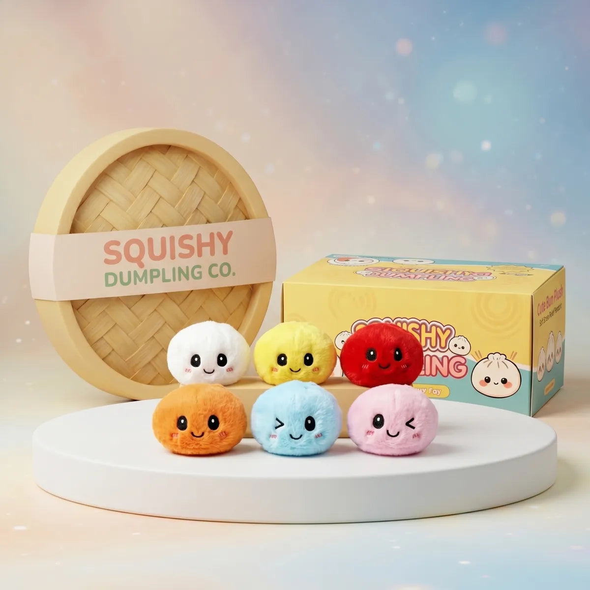 Kawaii keychain plush dumpling squishy set of 6 pieces front view Main image