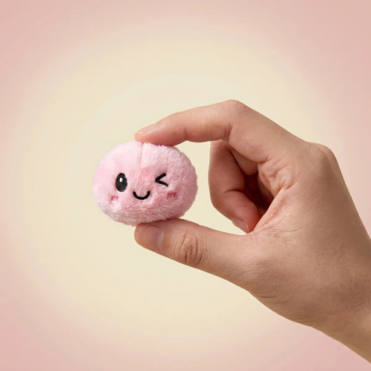 Keychain plush dumpling squishy clipped onto a bag