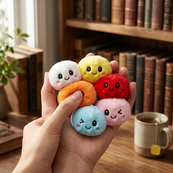 Keychain plush dumpling squishy set styled as cute desk decor