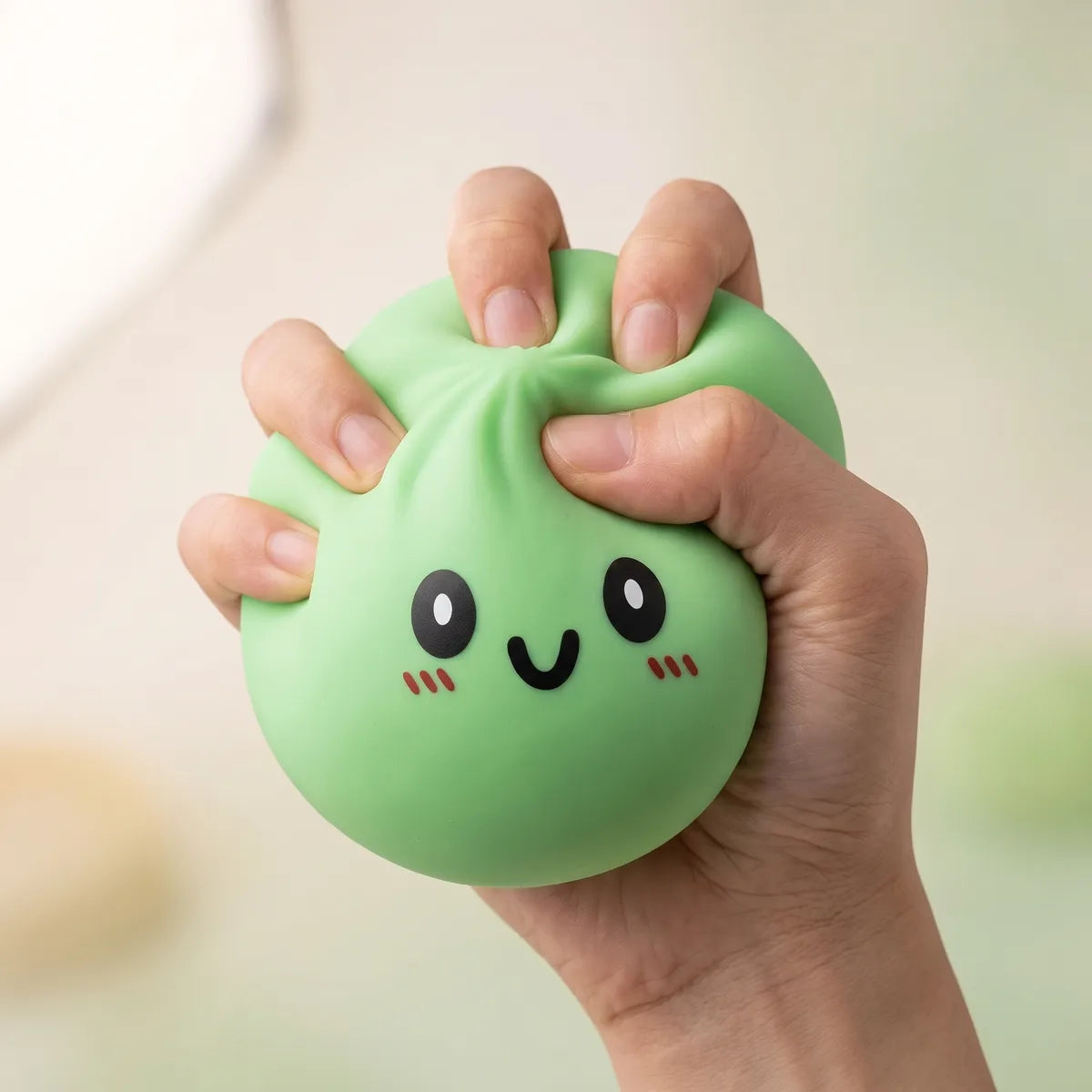 Large green dumpling squishy slowly rising back to shape