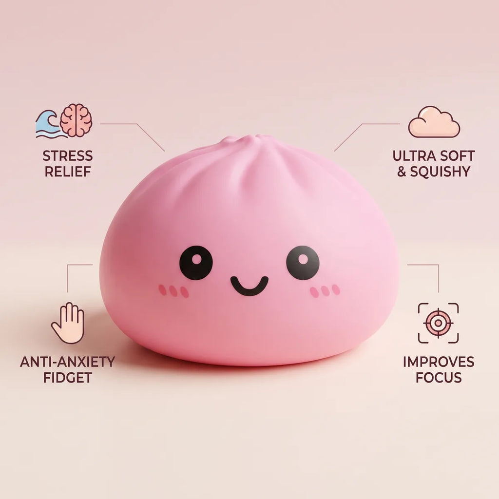 Large pink dumpling squishy features and benefits overview