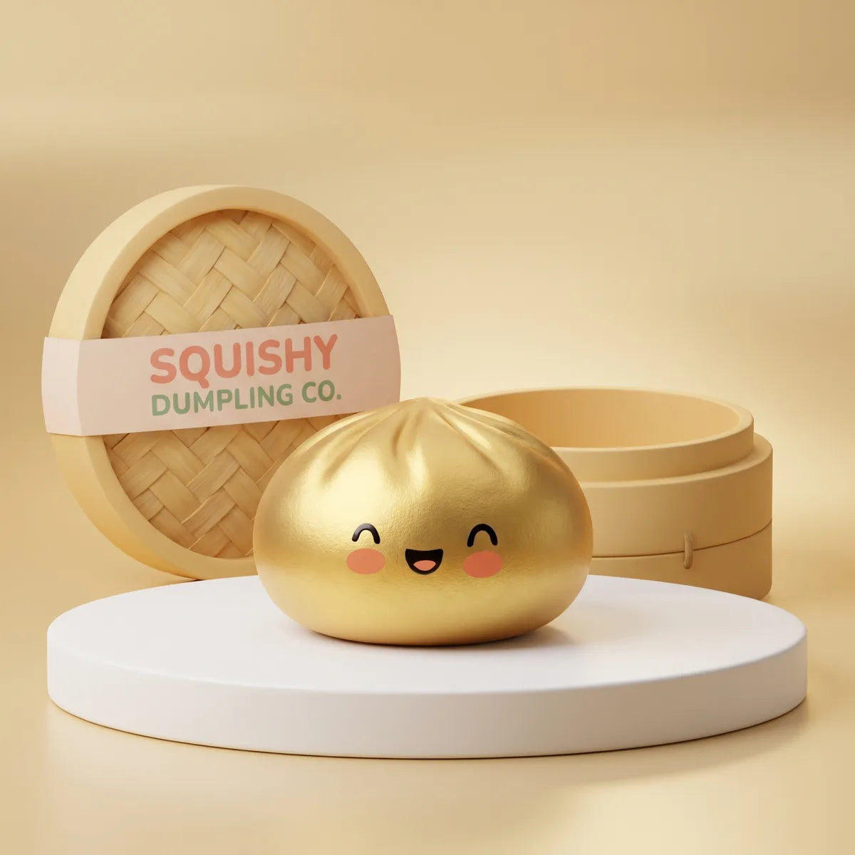 Lucky golden dumpling squishy bun with bamboo steamer Main image
