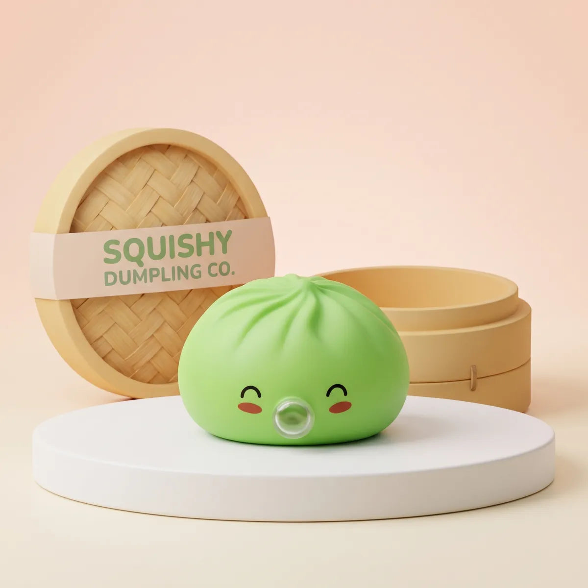 Matcha green rare blow dumpling squishy with bamboo steamer Main image