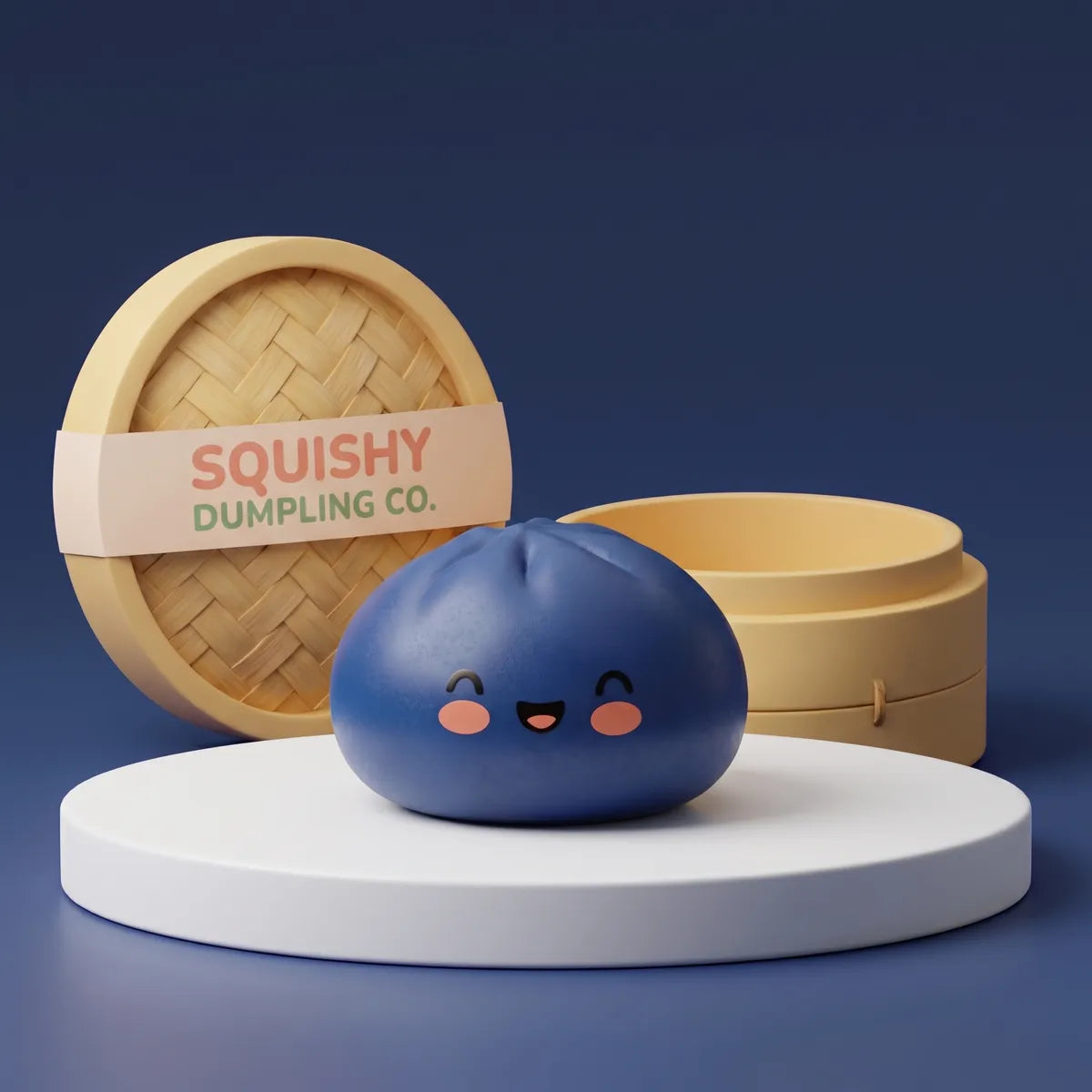 Midnight navy blue dumpling squishy with bamboo steamer Main image