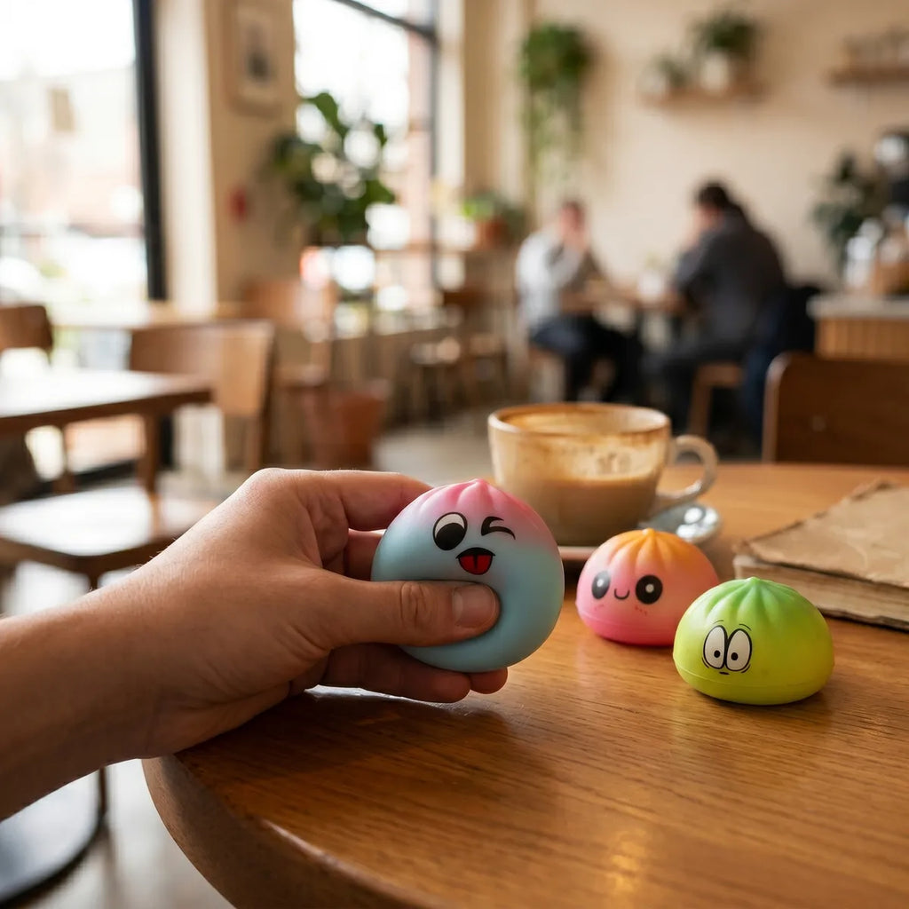 Mini dumpling squishy toy styled as cute desk decor