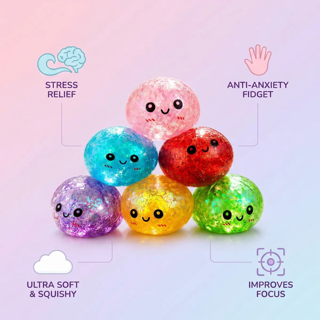 Mini metallic dumpling squishy size guide infographic with dimensions
