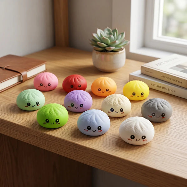 Collection of mini mystery squishy dumplings displayed together