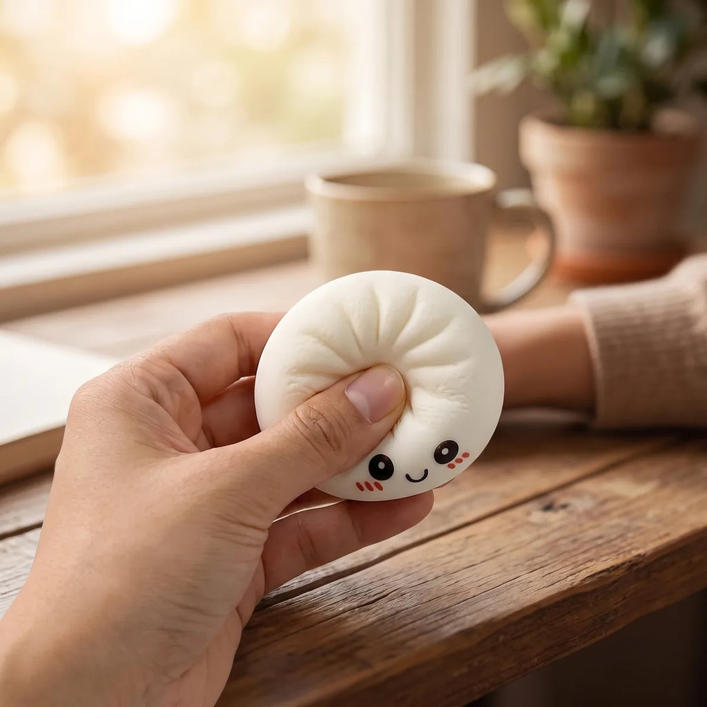 Mini mystery squishy dumplings styled as cute desk decor