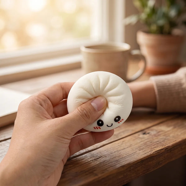 Mini mystery squishy dumplings styled as cute desk decor