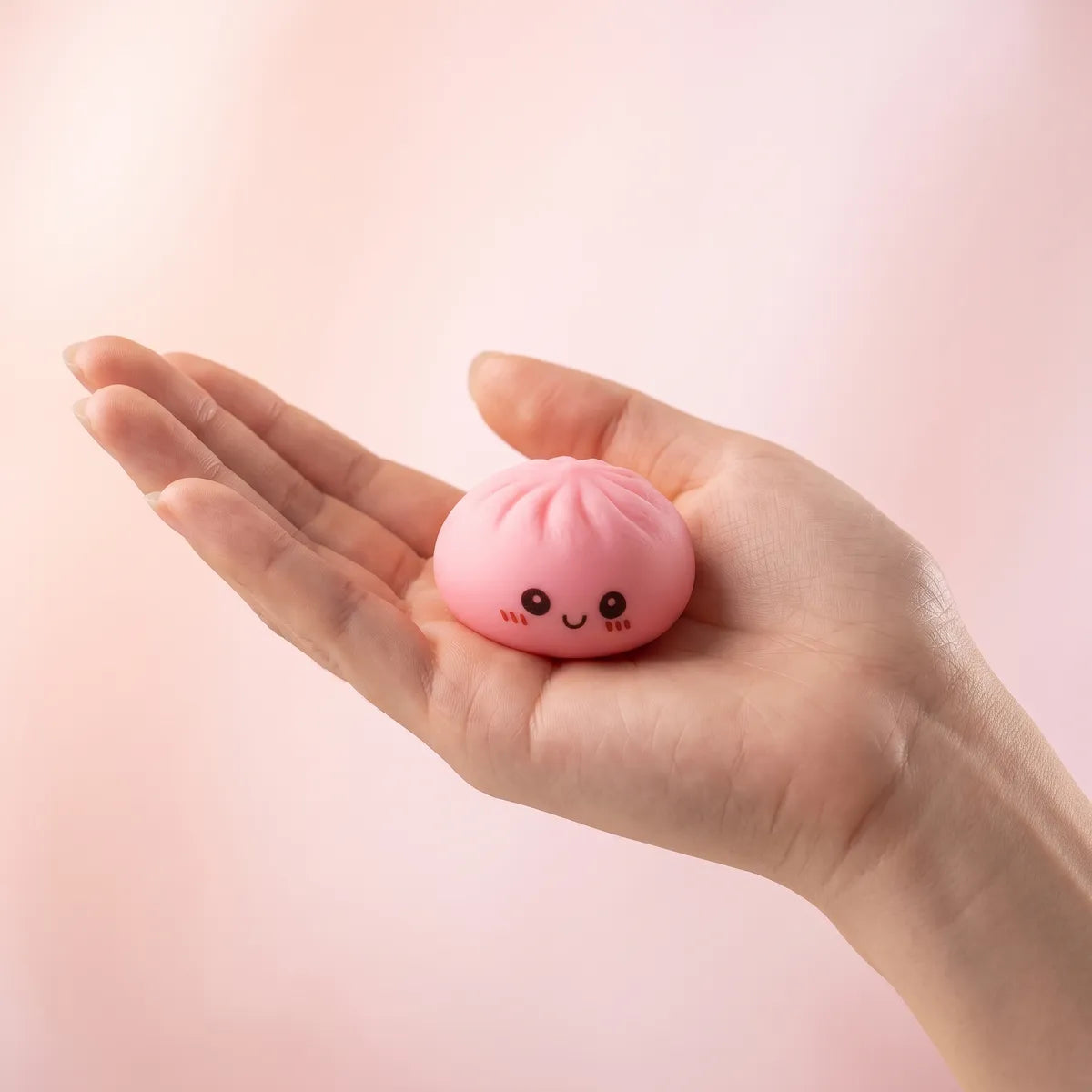 Mini mystery squishy dumplings held in hand to show their size