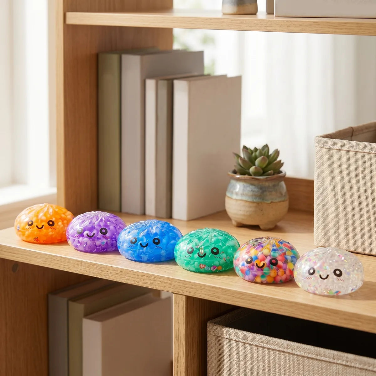Mystery bubble dumpling squishy displayed with bamboo steamer