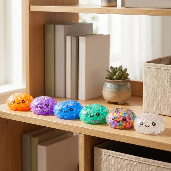 Mystery bubble dumpling squishy displayed with bamboo steamer