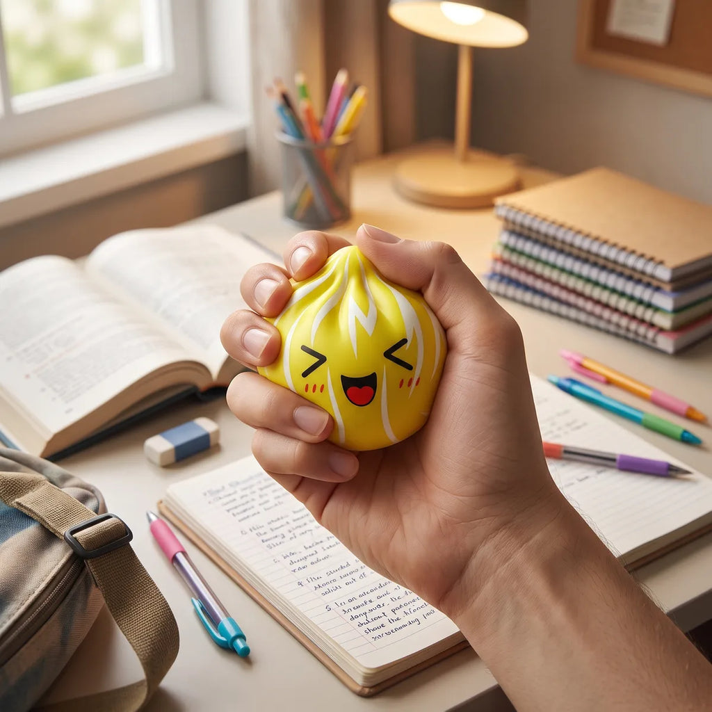 Person squeezing a mystery cute dumpling squishy as a study break fidget