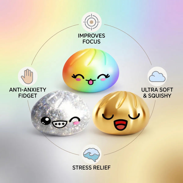 Rare mystery dumpling squishy size guide infographic with dimensions