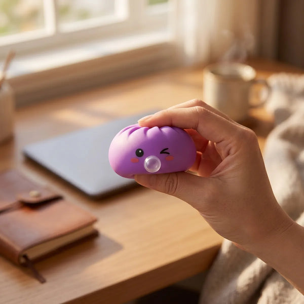 Mystery dumpling squishy toys styled as cute desk decor