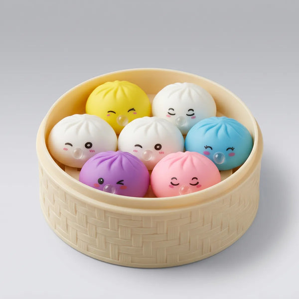 Macro close-up of mystery dumpling squishy toys soft texture